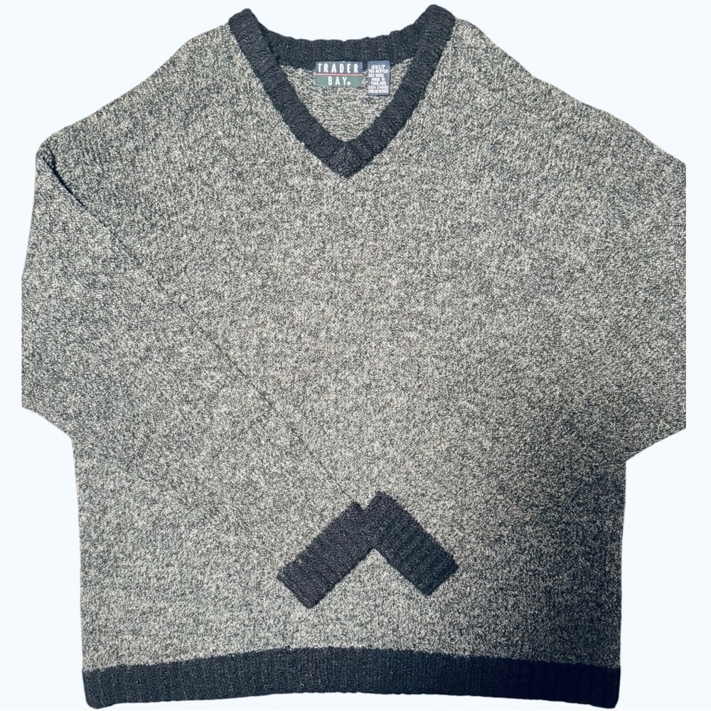 Trader Bay Knit Sweater Men’s V-Neck Sweater Wool Blend Black Gray 2XLT